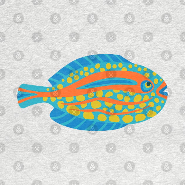 TROPICAL ZONE SINGLE SPOTTED FISH Coral Reef Undersea Ocean Sea Creatures in Bright Multi-Colours on Light Aqua - UnBlink Studio by Jackie Tahara by UnBlink Studio by Jackie Tahara